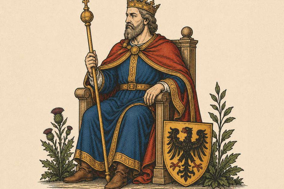 Ilustração autoral do Imperador inspirada no Tarot de Marselha, utilizada no método Tarot Analítico do Mântica Rhom.